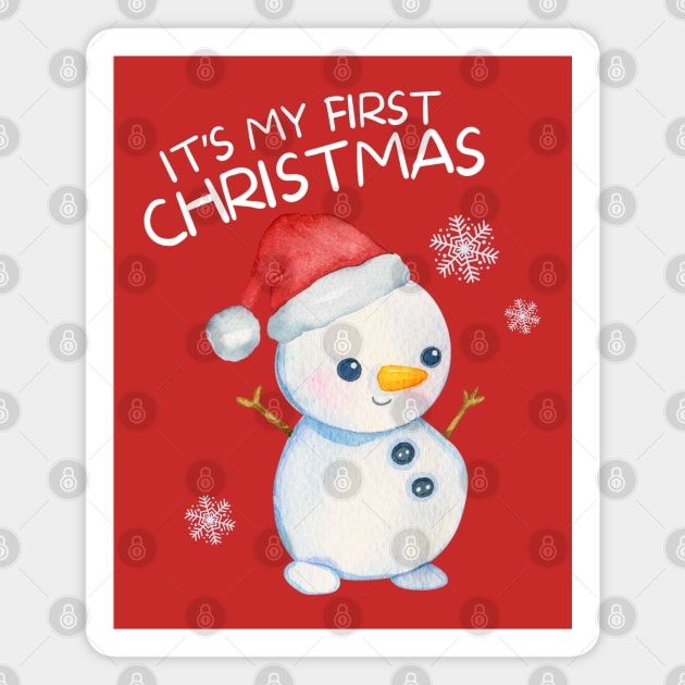 Cute Snowman Its My First Christmas Kids Gift Magnet by Illustradise